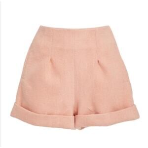 Cult Gaia Shadi High Rise Pleated Cuffed Wool Blend Knit Structured Shorts Small